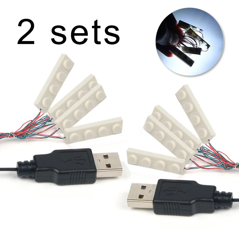 2 Sets 4 in 1 Led Light Set Building Block City 1X4 Street Ceiling Light Lamp Model Decoration USB House DIY Toys Fit