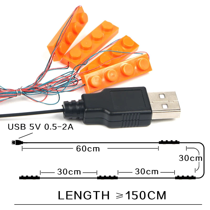 2 Sets 4 in 1 Led Light Set Building Block City 1X4 Street Ceiling Light Lamp Model Decoration USB House DIY Toys Fit