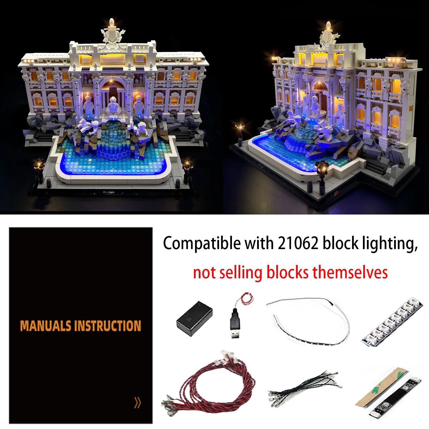 LYBMTWF LED Light Kit Compatible with Lego 21062 Trevi Fountain Building Blocks (NOT Include the Model Bricks)
