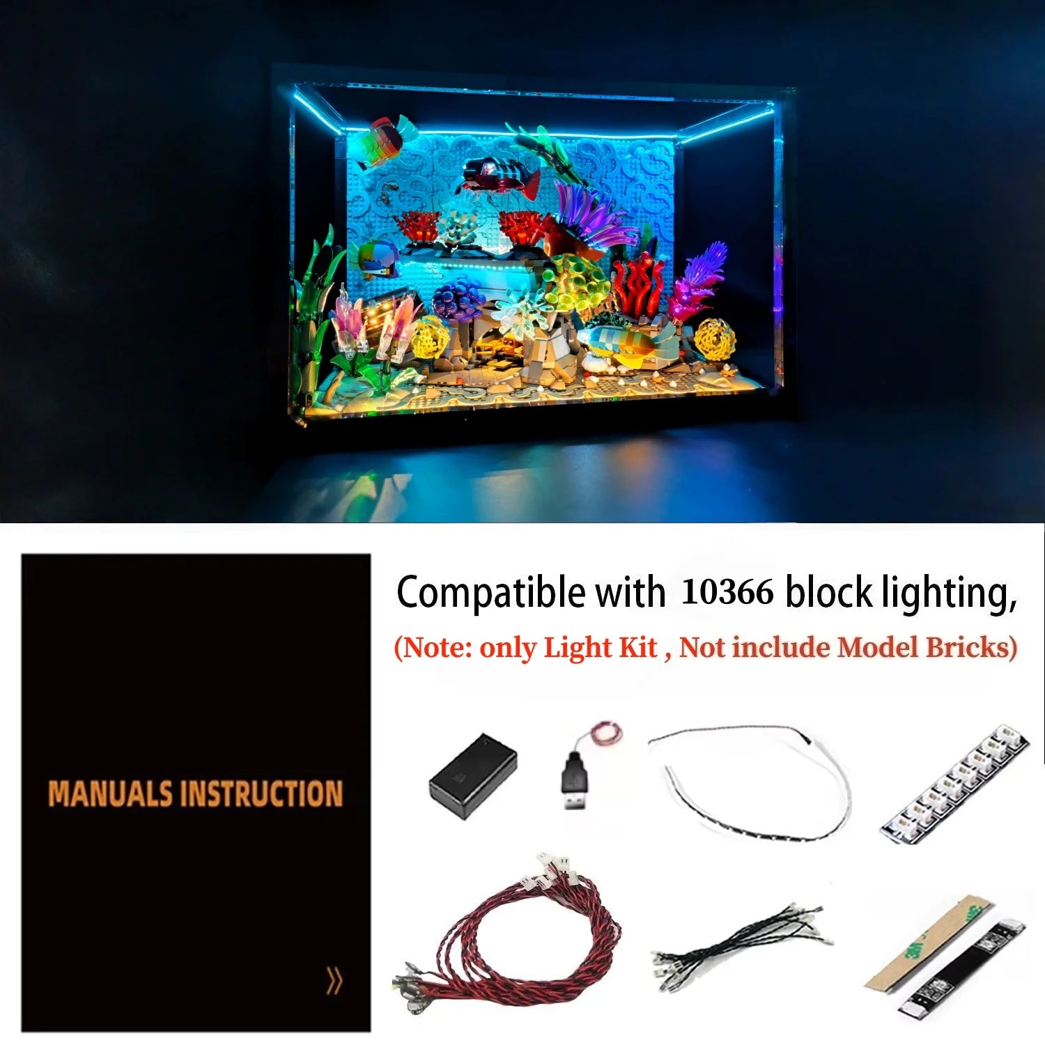 LYBMTWF LED Lighting Kit Compatible with Lego 10366 Tropical Aquarium，Diy Light Kit (NOT Include the Building Bricks)