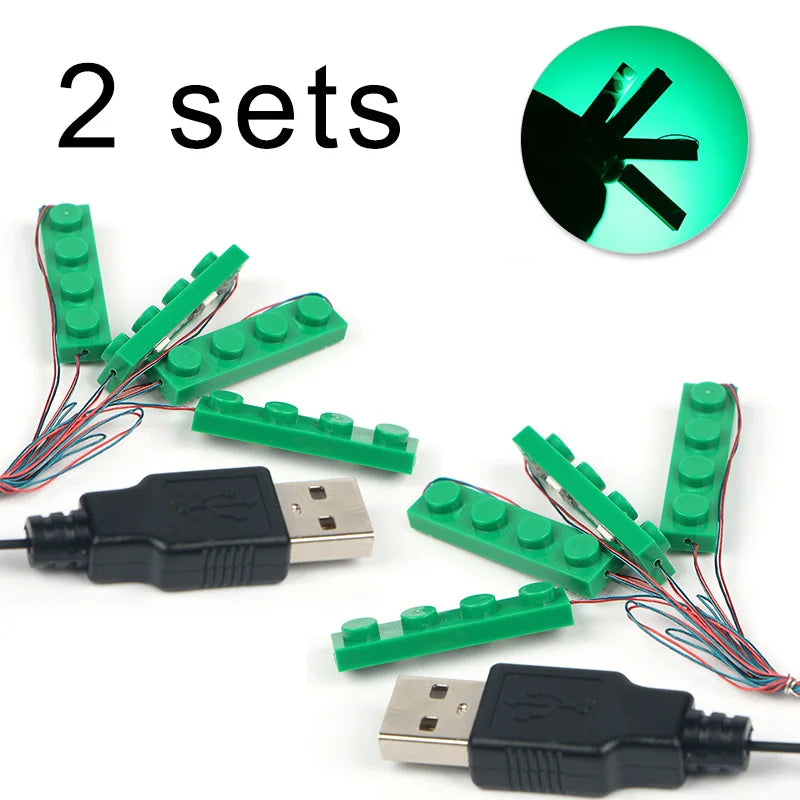 2 Sets 4 in 1 Led Light Set Building Block City 1X4 Street Ceiling Light Lamp Model Decoration USB House DIY Toys Fit