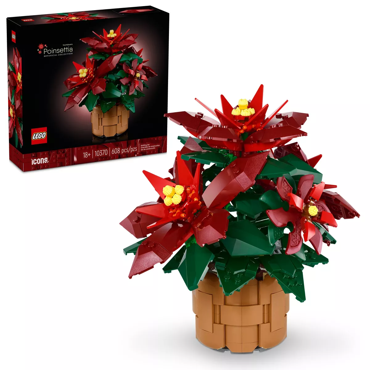 LEGO Icons Poinsettia Plant Building Set and Centerpiece Table Decoration 10370