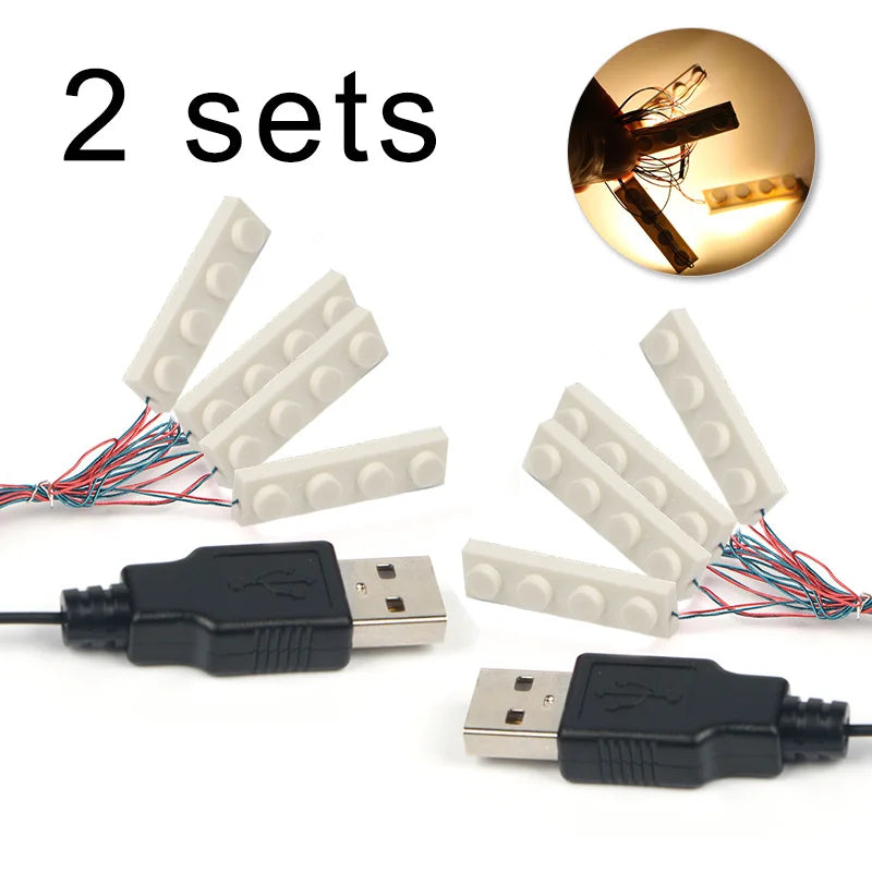 2 Sets 4 in 1 Led Light Set Building Block City 1X4 Street Ceiling Light Lamp Model Decoration USB House DIY Toys Fit